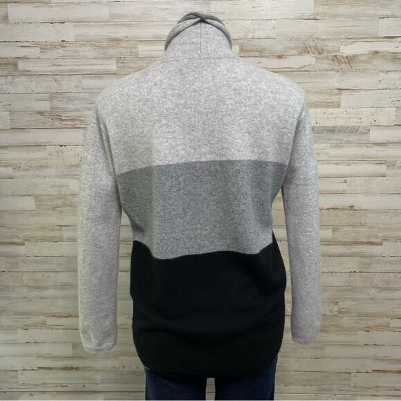 Magaschoni Cashmere Sweater Mock Neck Womens Size M Black Gray Colorblock - Picture 8 of 11